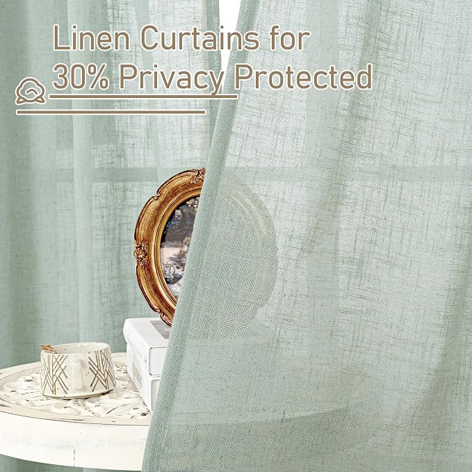 Light Sage Linen Sheer Curtains 84 inch Length 2 Panels, 34 x 84 Inch | Light
