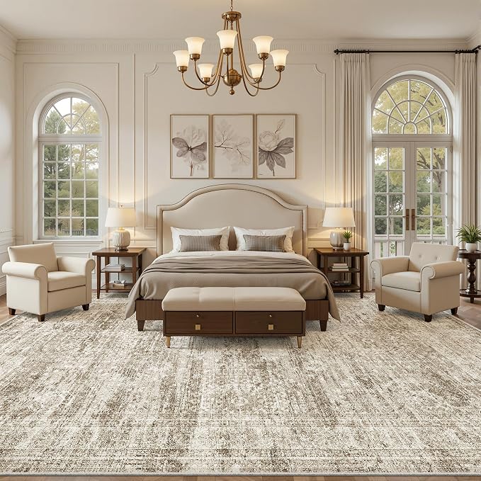 Soalmost 10x14 Area Rugs for Living Room Washable Rug Non-Slip Brown | Large