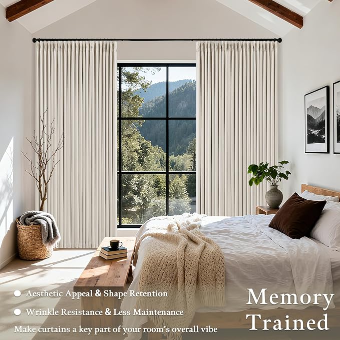 Natural Pinch Pleated Blackout 102 Inch Curtains 70 Inch Wide Dual Layer | 100%