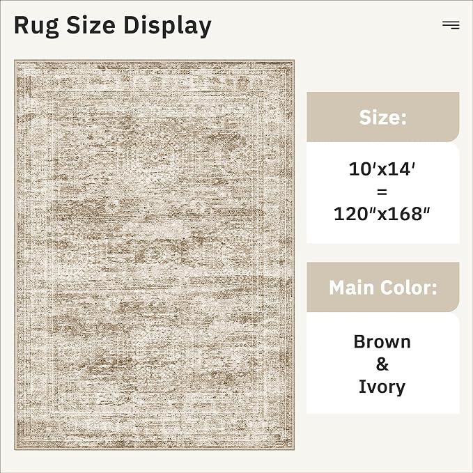 Soalmost 10x14 Area Rugs for Living Room Washable Rug Non-Slip Brown | Large
