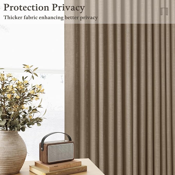 Thick Linen Pinch Pleat Dark Brown Semi Sheer Privacy Curtains 63 Inch Long |