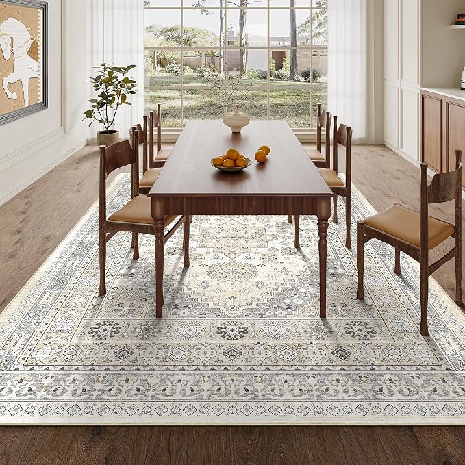7x9 Area Rugs for Living Room, Large Washable Rug, Dining Room, Low Pile