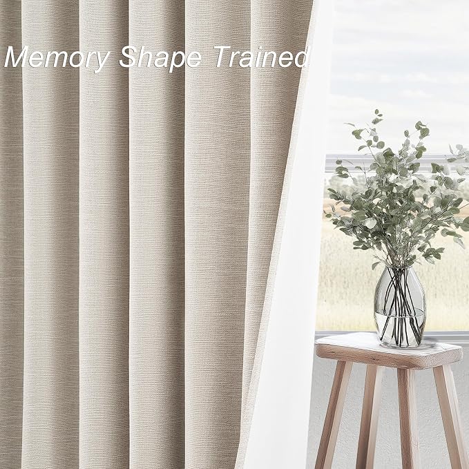 Beige Color Blackout Curtains 90 Inch Long 2 Panels, Back Tab Pleated Heading