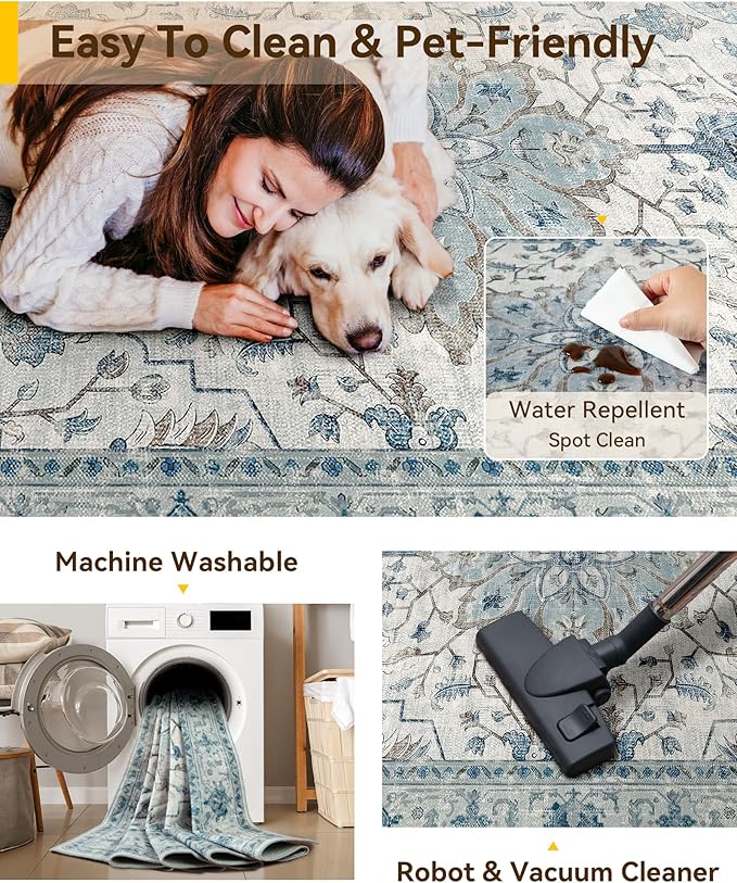 RELEANY Washable Area Rug, Runner 3'x20', Water Repellent, Pet Friendly