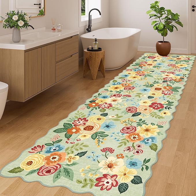 DUKINO 3x10 Runner Rug, Non Slip Floral Washable Rug