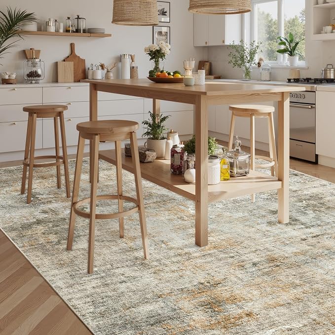 Soalmost Abstract Rug 8x10 Large Living Room Rugs Washable Orange/Brown |