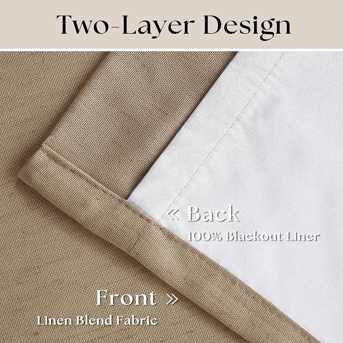 Light Brown 100% Blackout Pinch Pleated Linen 63 Inch Curtains