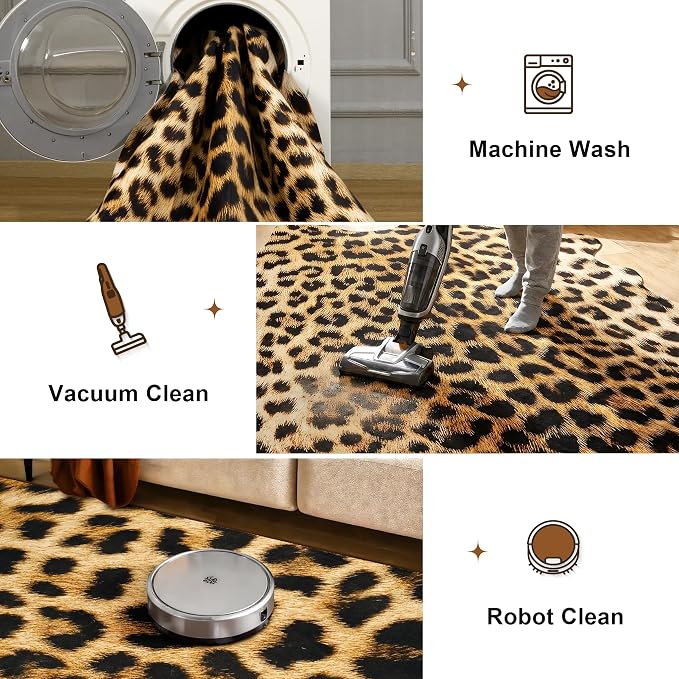 Western Faux Leopard Rug, Animal Print Cheetah Rugs, 4.6 x 5.2 Ft | Premium