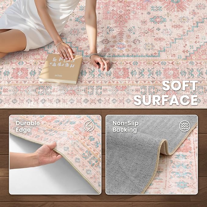 Pink Rugs for Bedroom-3x5 Rug for Entryway, Girls Room | Small Washable Rug for