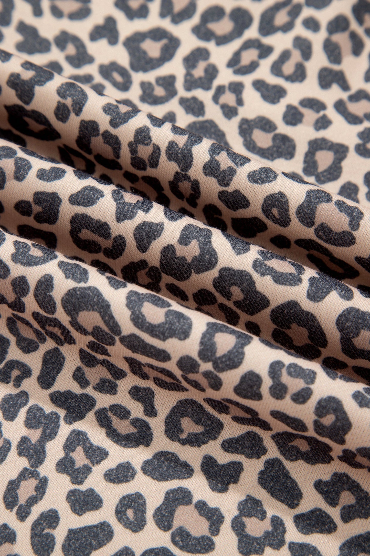 Leopard Ribbed Trim High Neck Long Sleeve Sweatshirt
