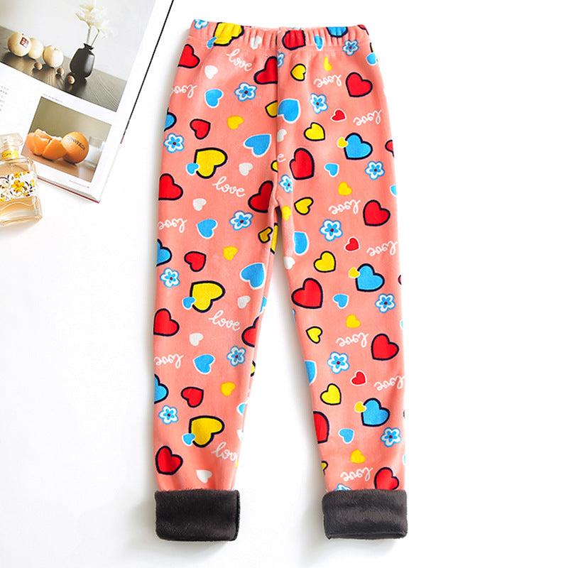 Childrens Printed Slim-fit Warm Pants Long Outerwear Trousers For Older Kids