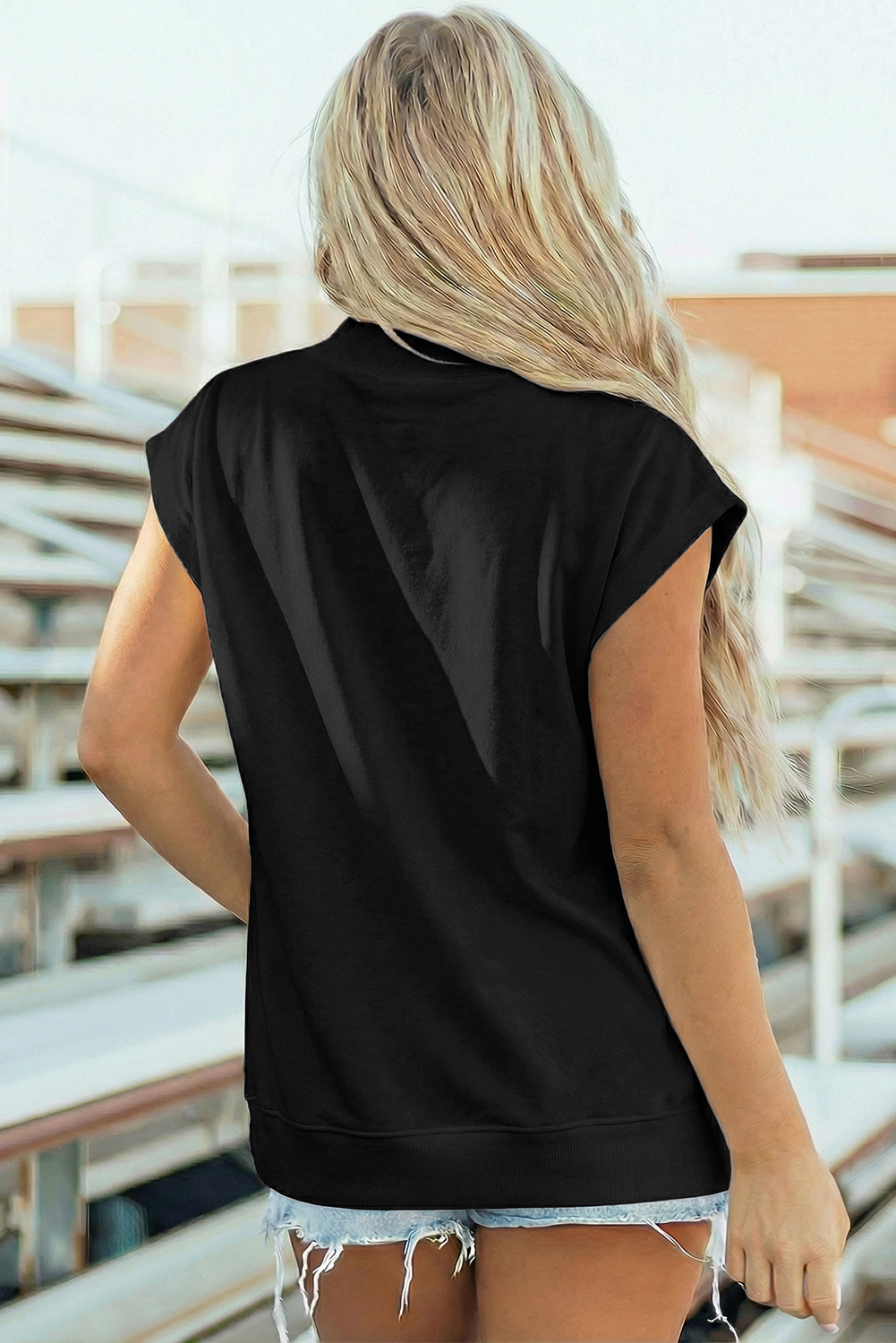 Solid Mock Neck Cap Sleeve Oversized Top