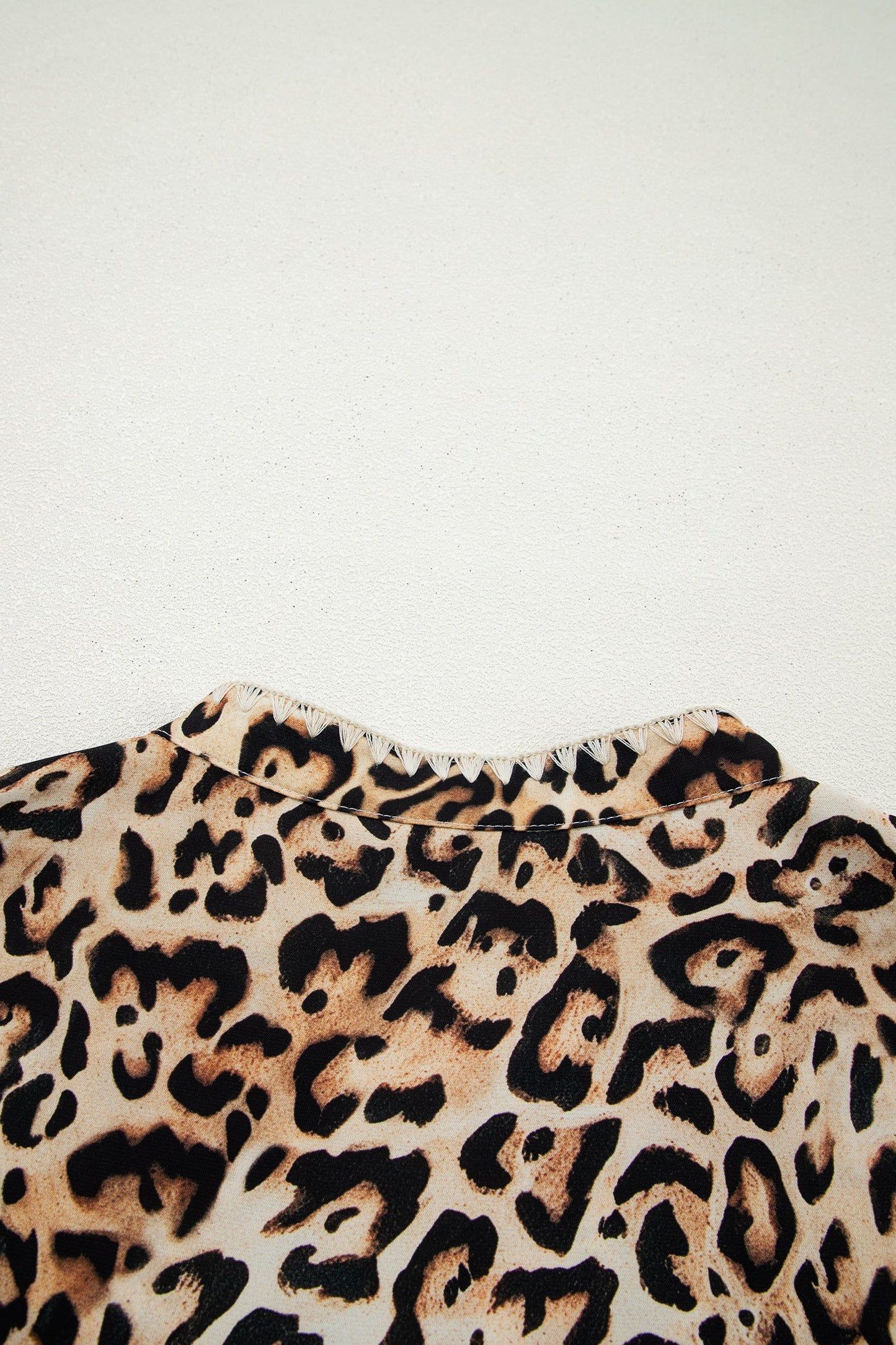 Plus Size Leopard Embroidered Ruffle Short Sleeve Blouse