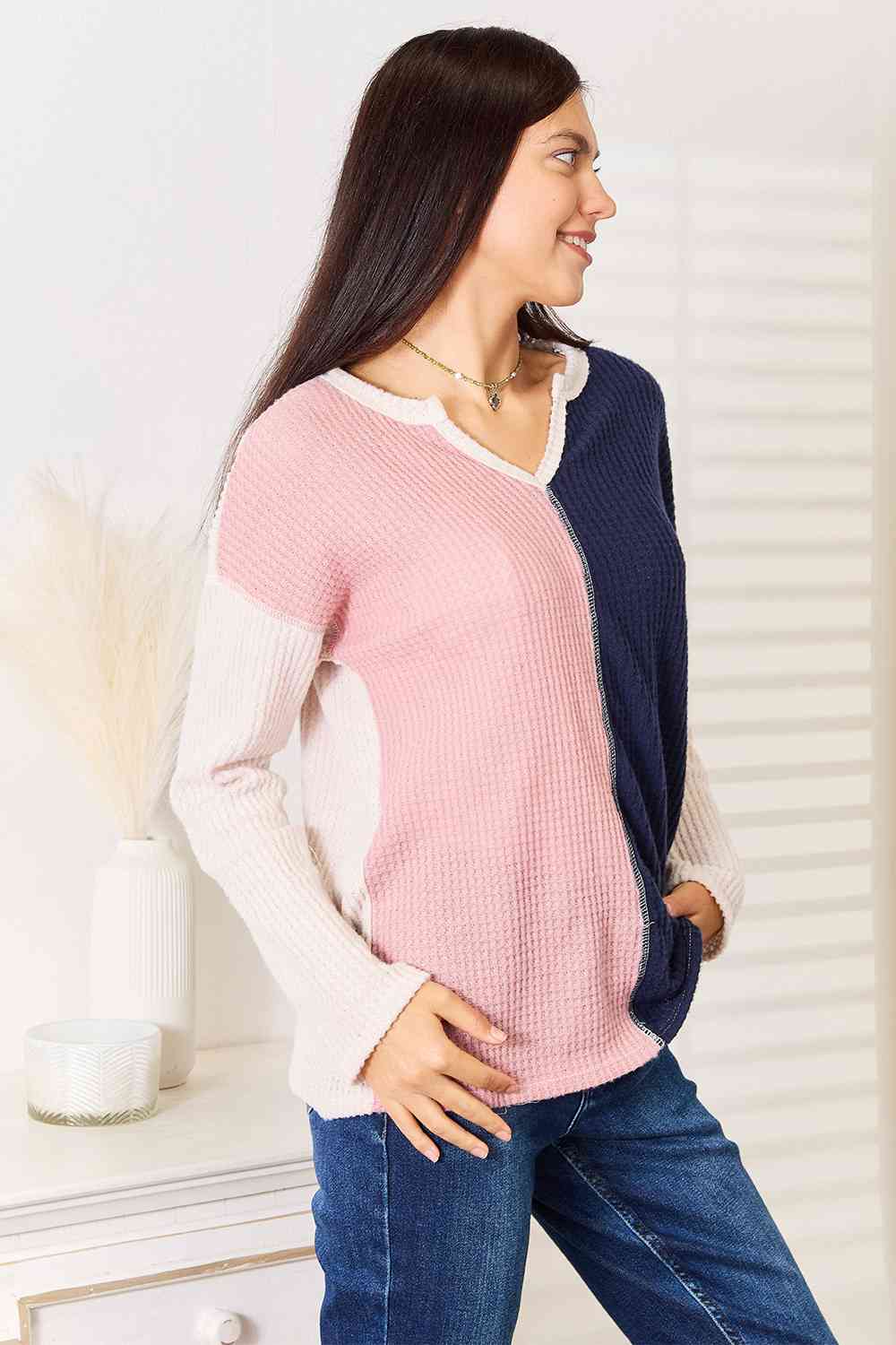 Heimish Full Size Solid Color Contrast Top