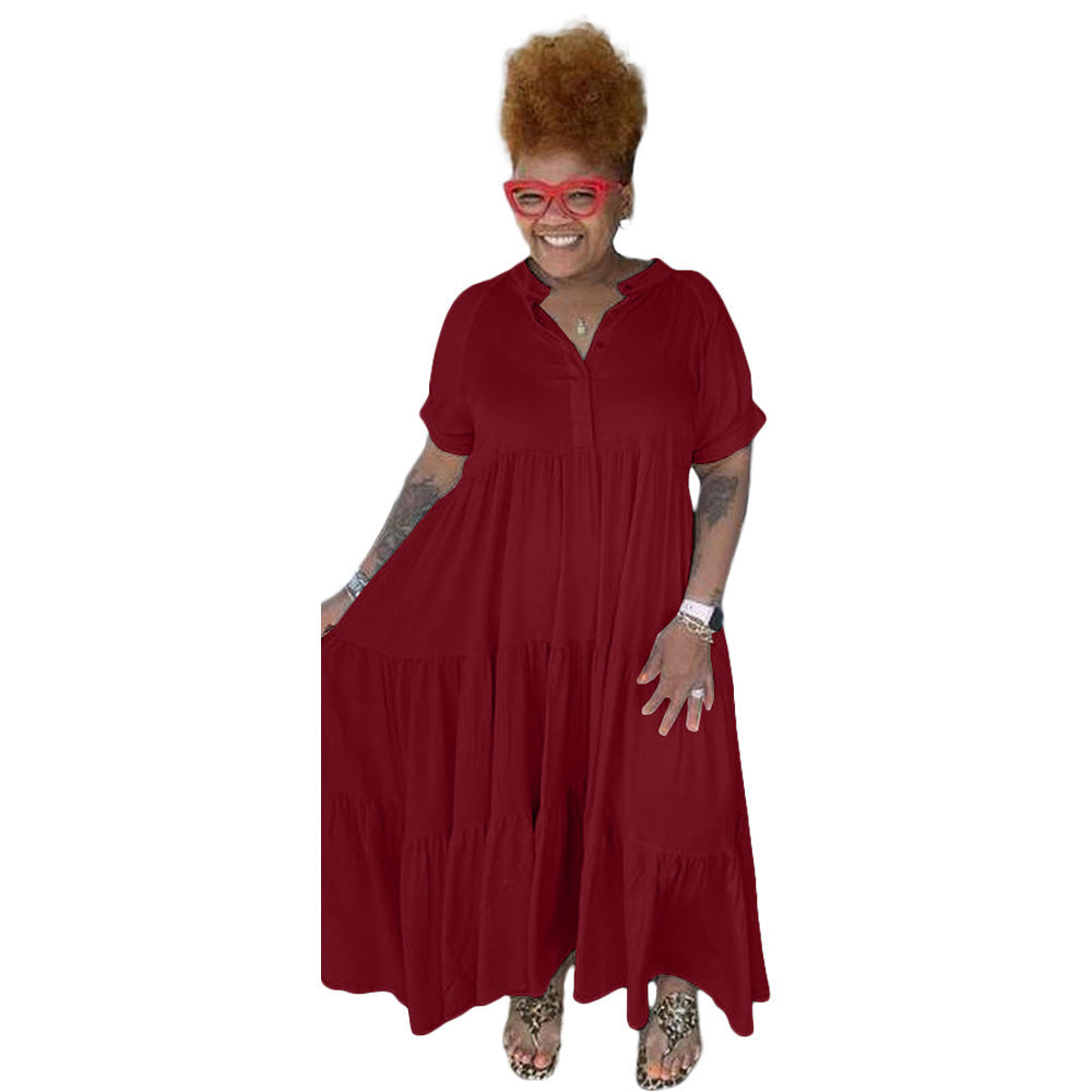 Plus Size Women's Fashion Casual Button Lapel Dress