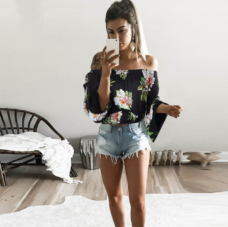 Flora Print Chiffon Off Shoulder Blouse