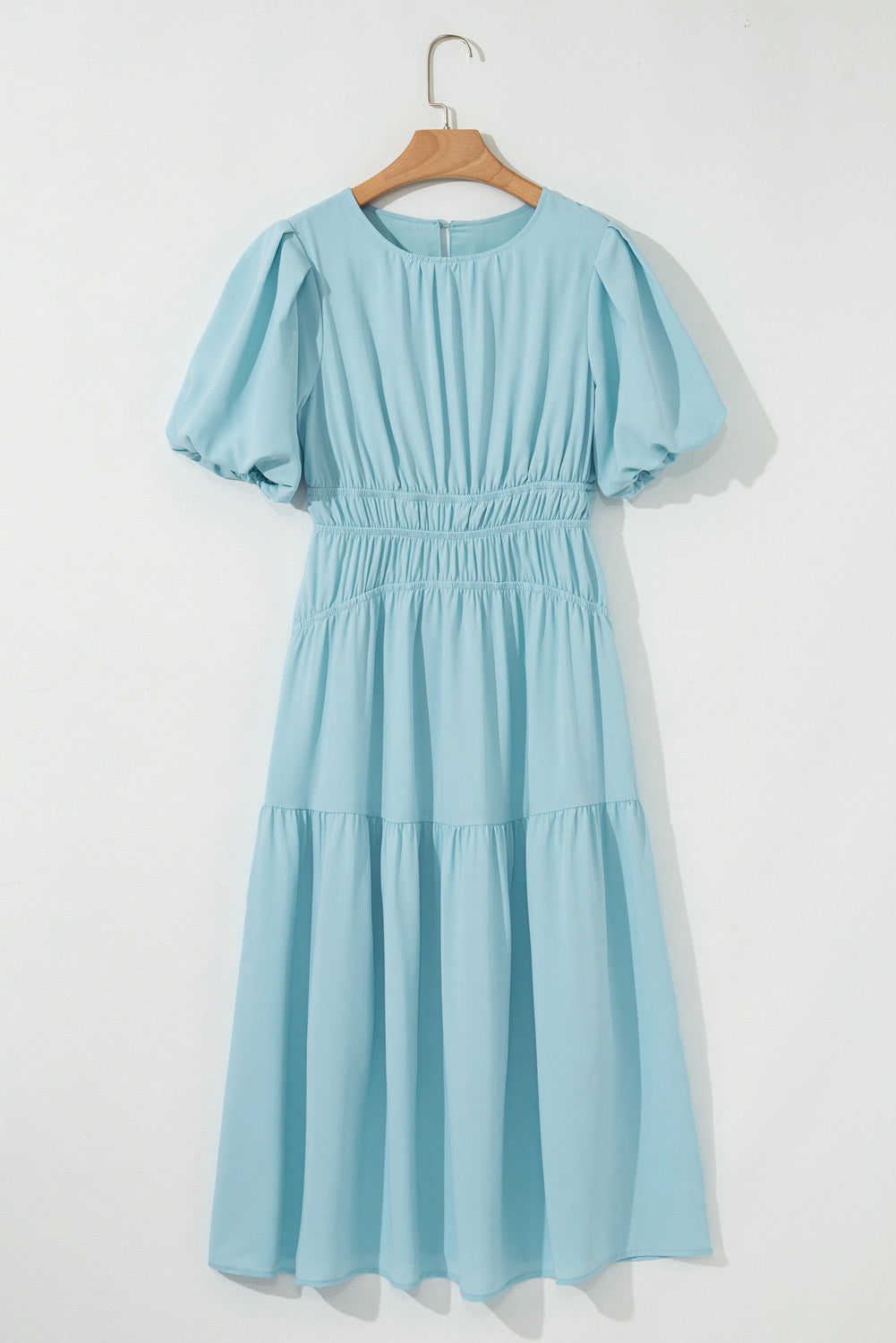 Lara Puff Sleeve Pleated High Waist Midi Dress
