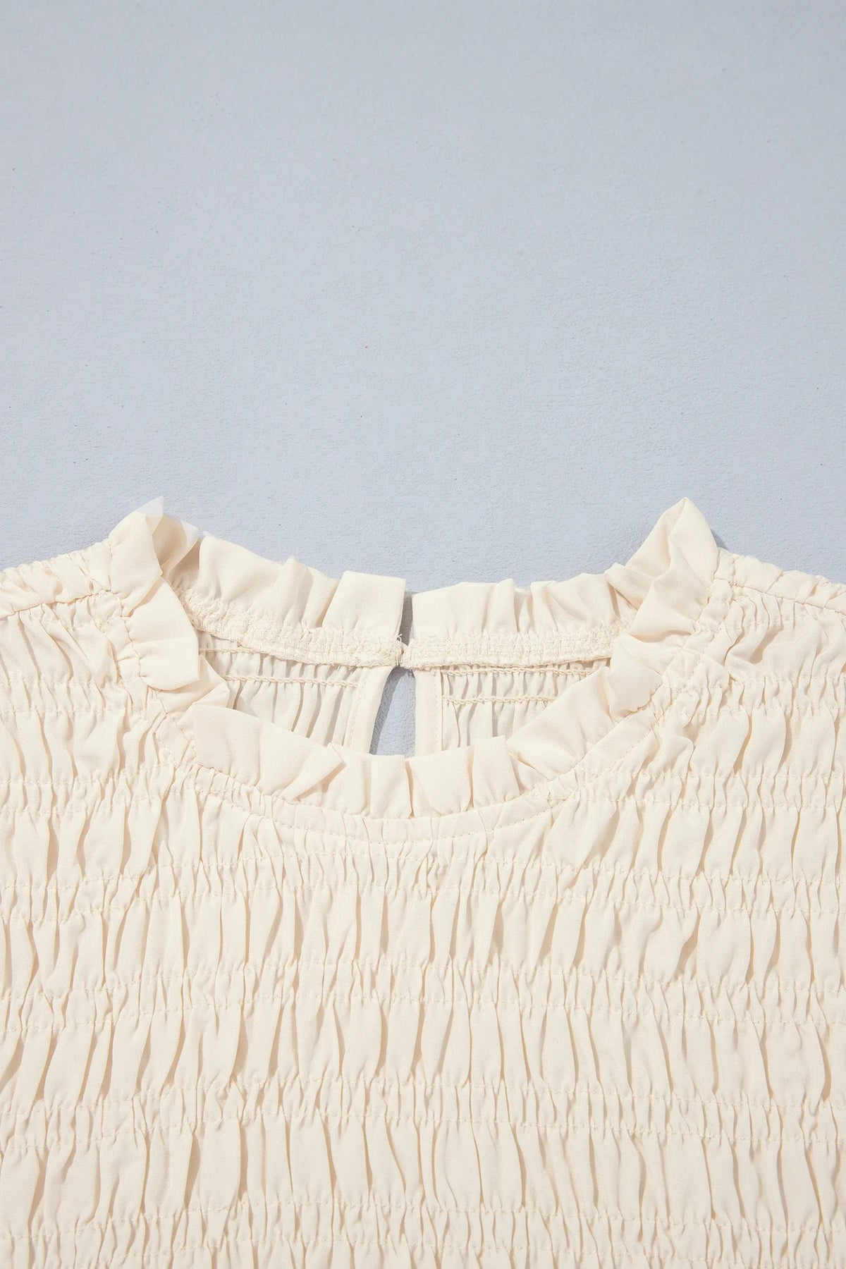 Solid Smocked Ruffle Hem Long Sleeve Blouse