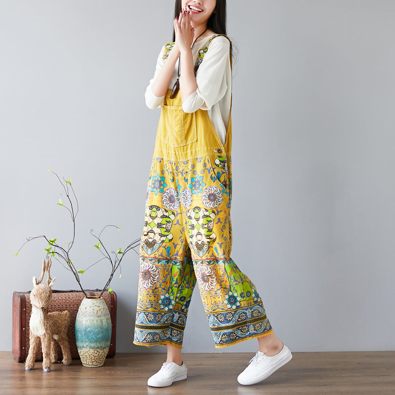 Printed Crotch Denim Wide-leg Pants