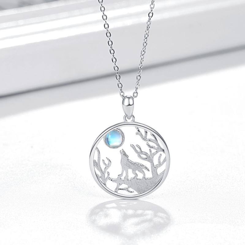 Wolf Necklace 925 Sterling Silver Forest Moon Wolf Necklace for Women Charm Animals Jewelry Gift