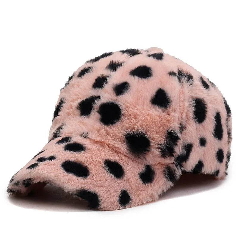 Leopard Print Fleece Baseball Cap - Winter Style