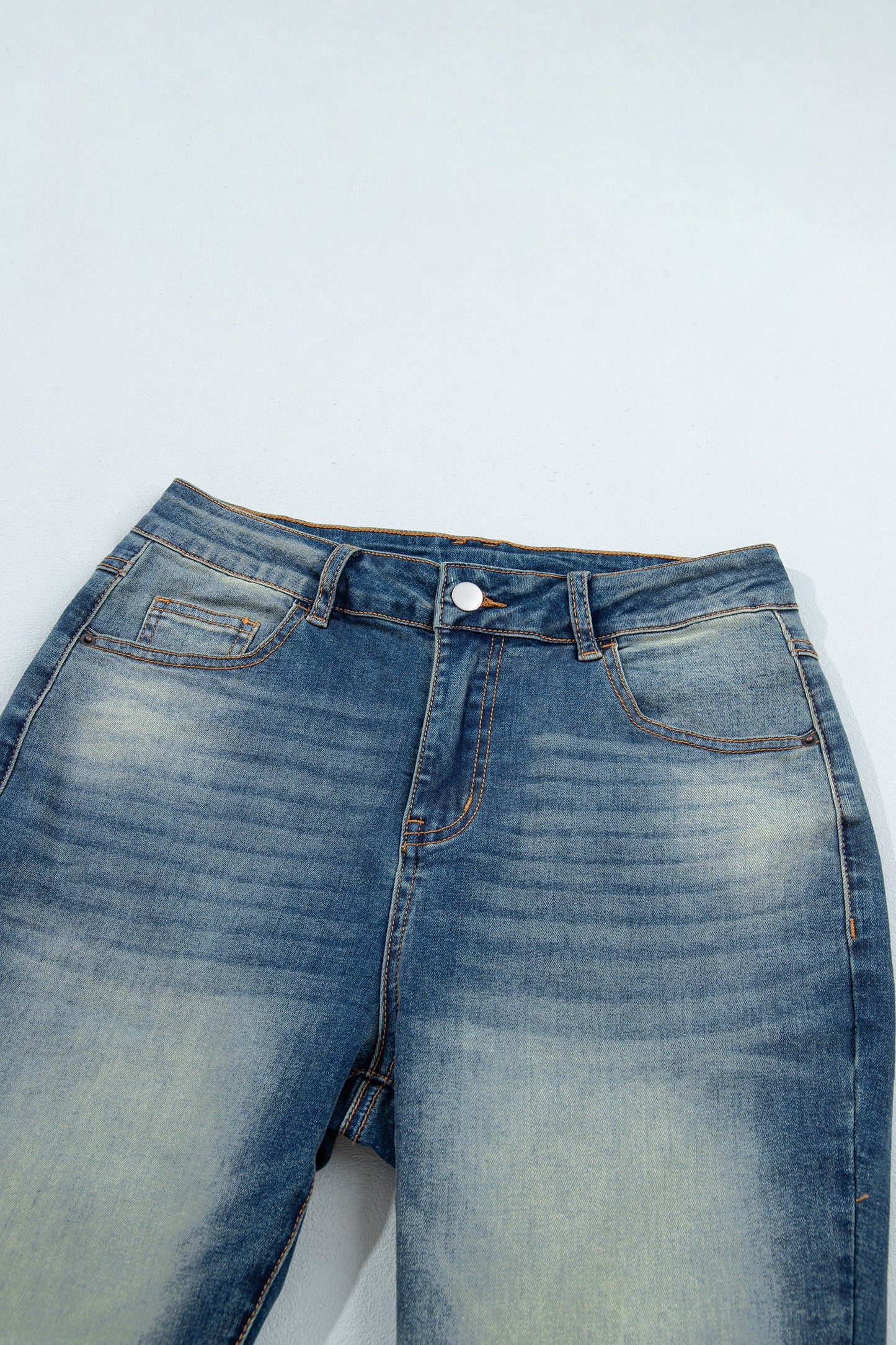 Solid Denim Flare Leg Jeans w/ Pockets