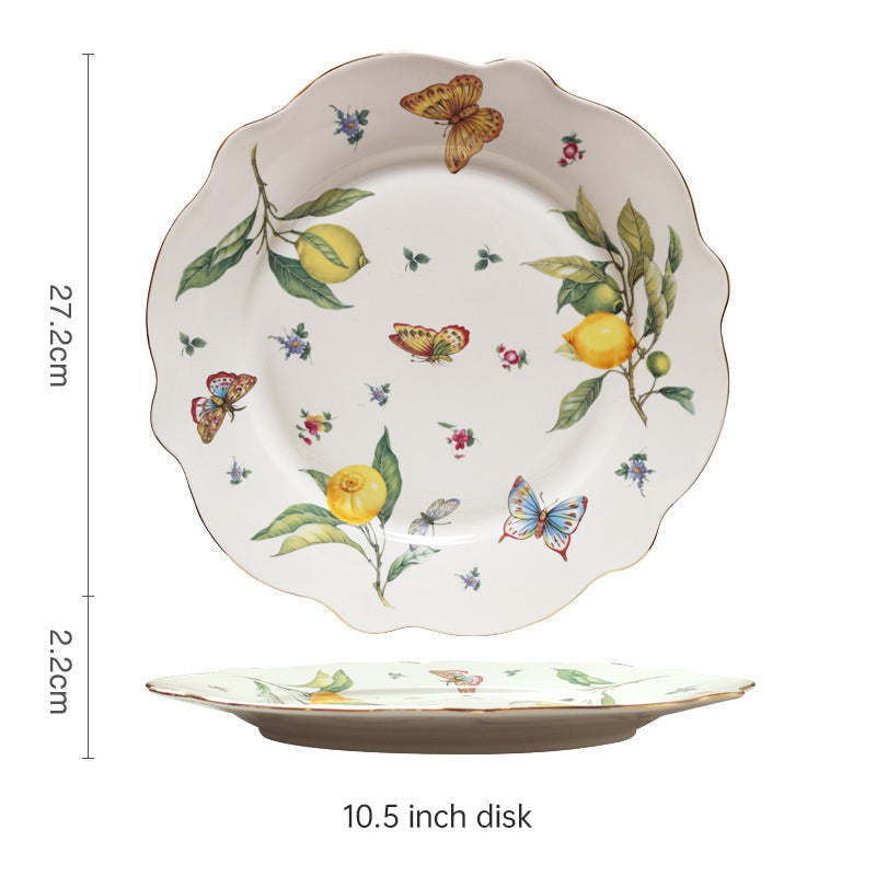 European - style Elegant Lemon Espresso Cups Set: Includes Tea Cups, Saucers, Ceramic Mugs, and a Dessert Plate