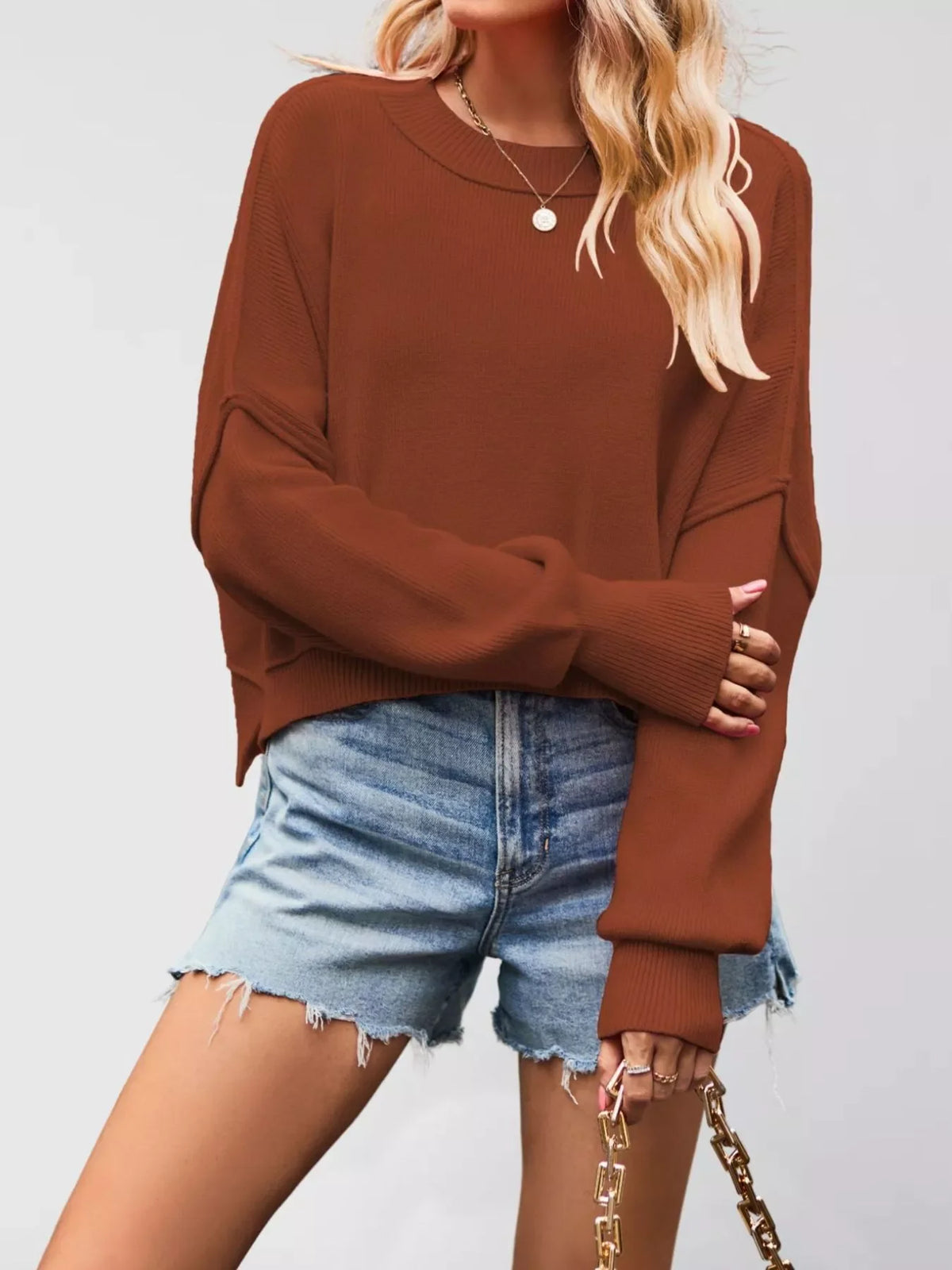 Crew Neck Dropped Shoulder Sweater