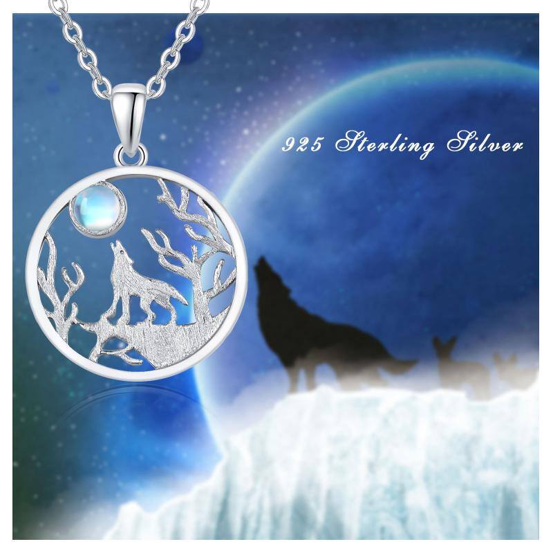 Wolf Necklace 925 Sterling Silver Forest Moon Wolf Necklace for Women Charm Animals Jewelry Gift