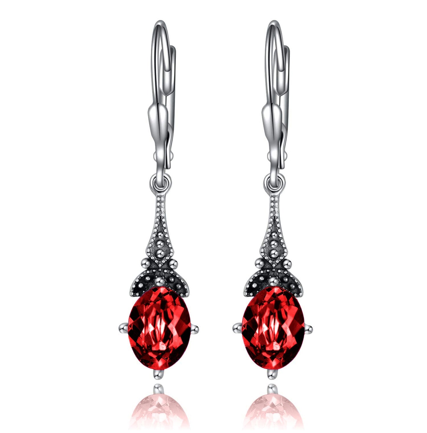 Leverback Drop Earrings Sterling Silver Retro Vintage Earrings With Oval Crystal Birthstone Earrings Gifts For Women Girls