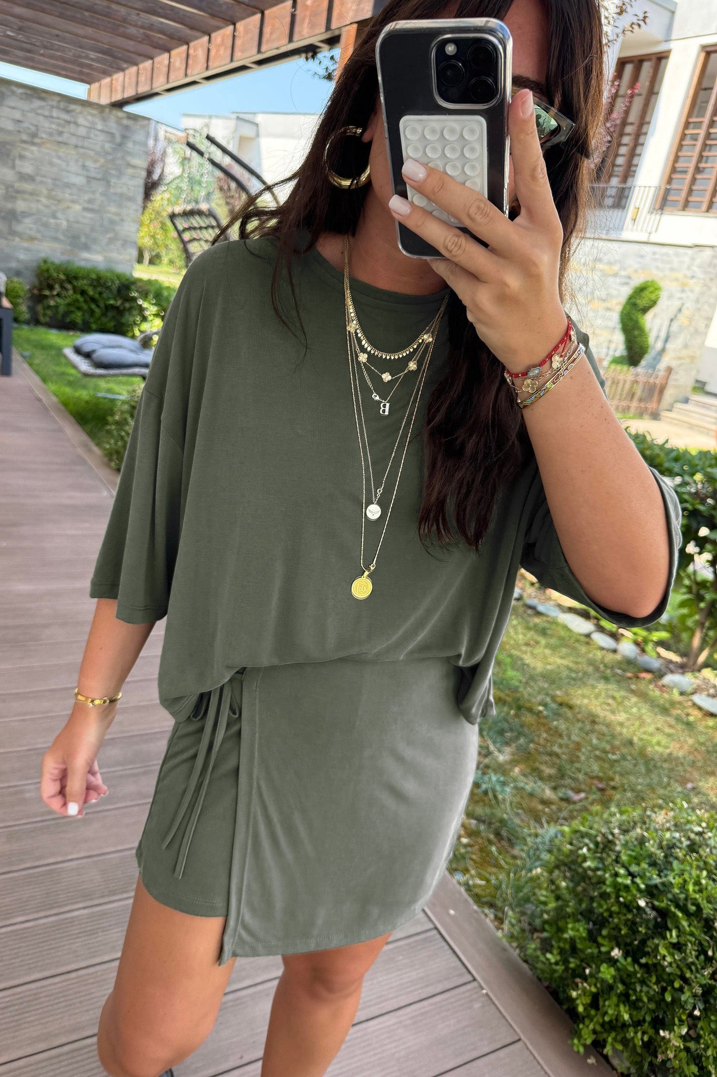 Solid Oversize Tee & Tie-Wrap Mini Skort Set