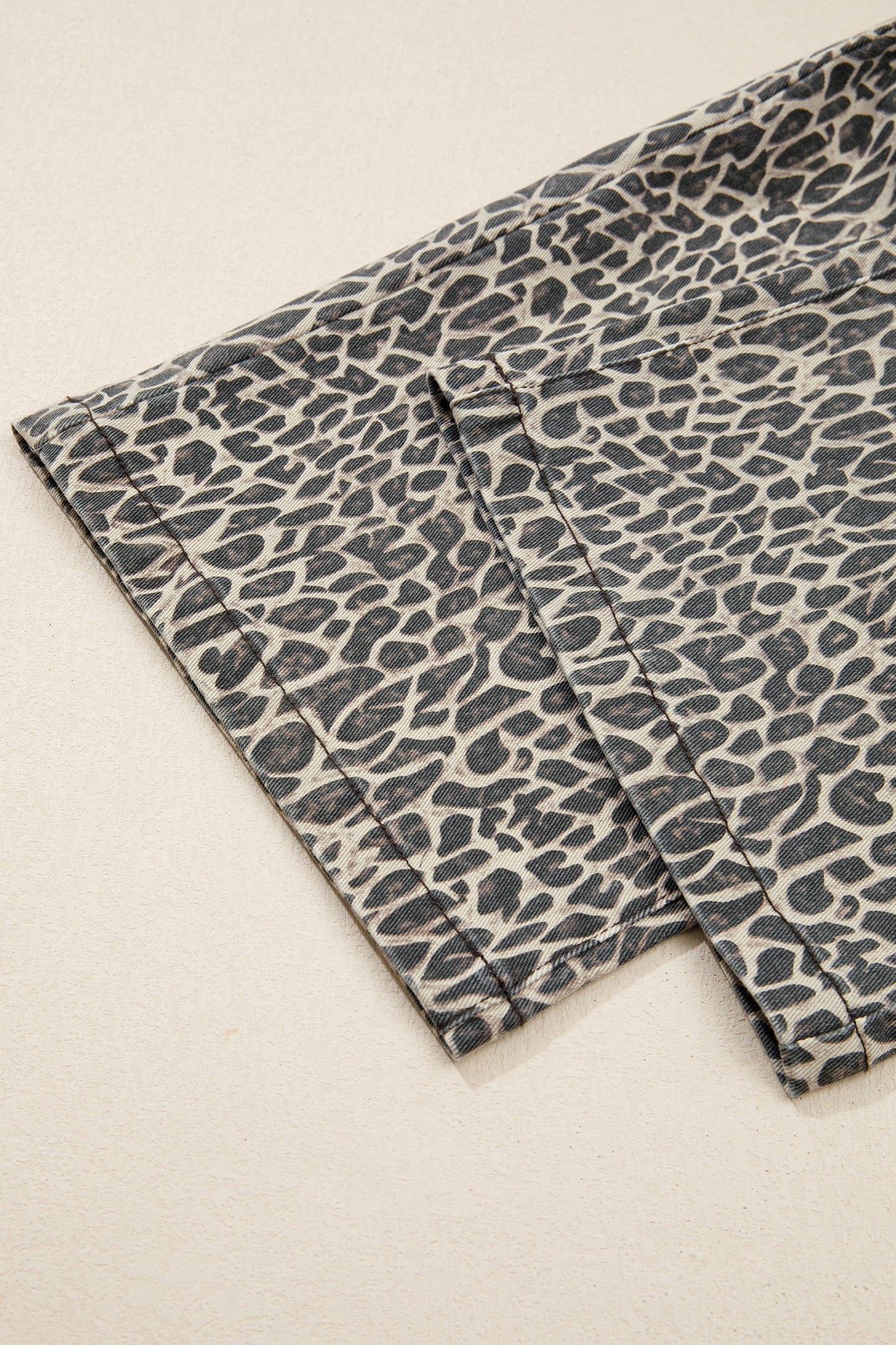 Leopard Denim Straight Leg Overall Jumpsuit