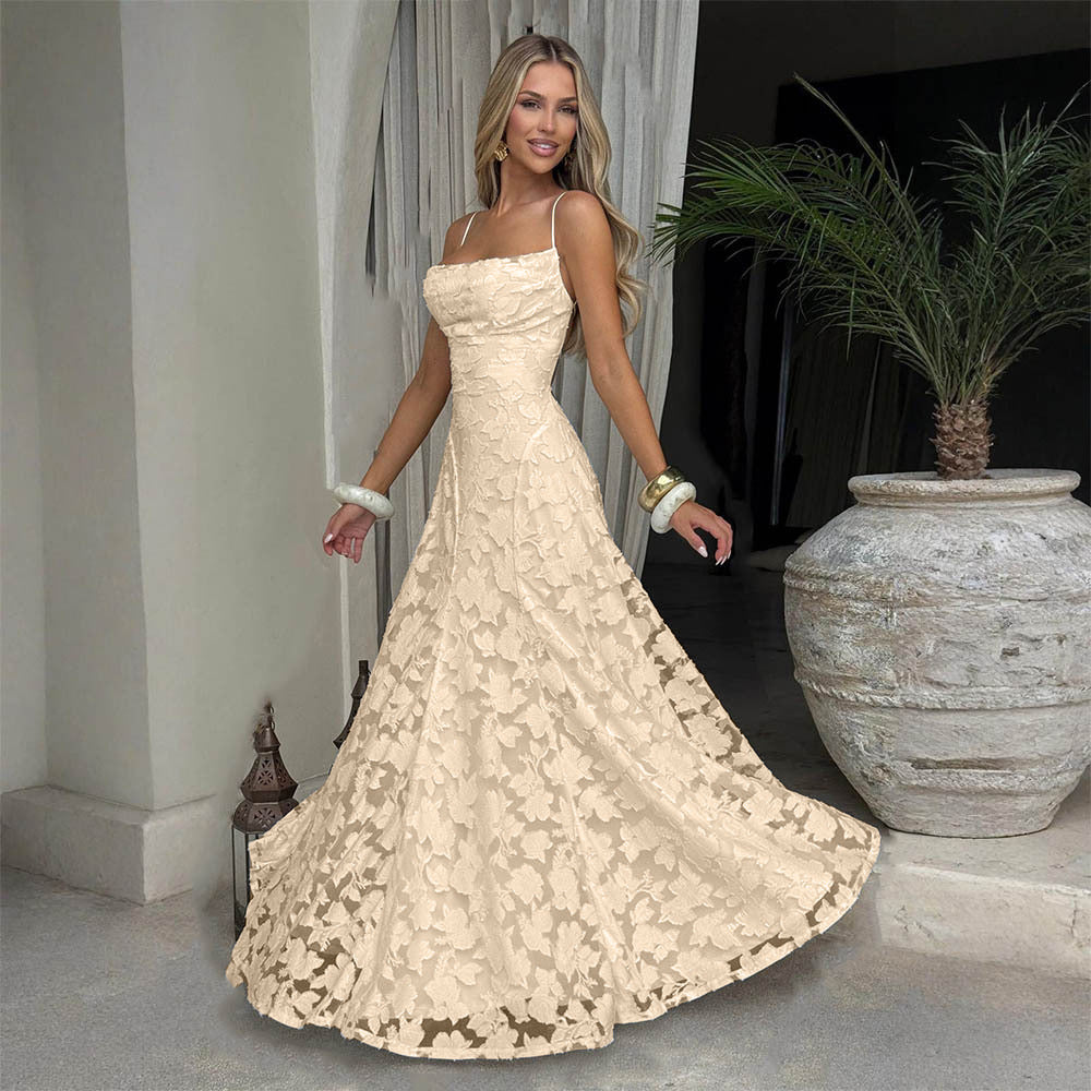 Cross-Border Amazon European And American Style Women's Evening Dress New Fashion Versatile Hot Girl Style Burgundy Sexy Suspender Dress