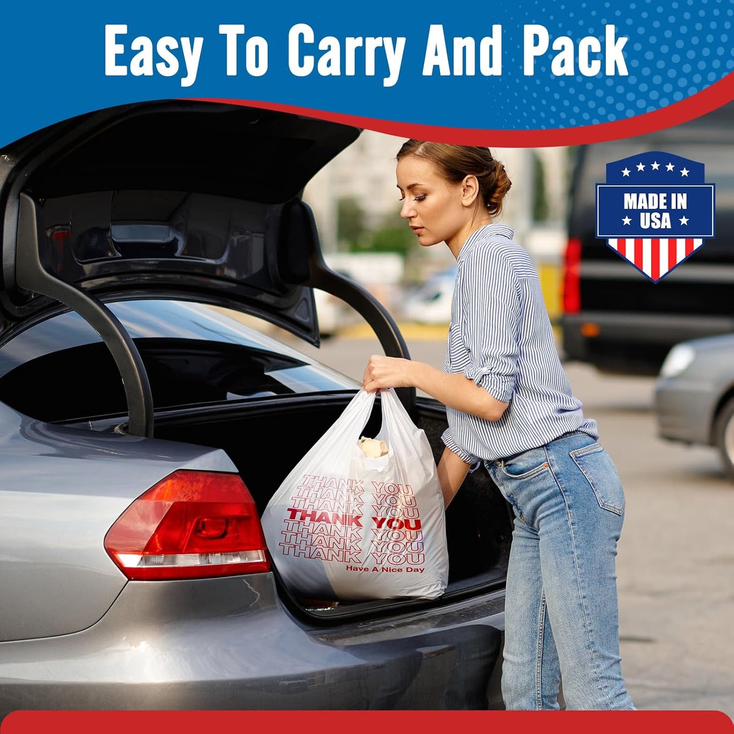 11.5x6.5x21“  0.47mil Thank You Plastic Bags 1000 Count Wholesale