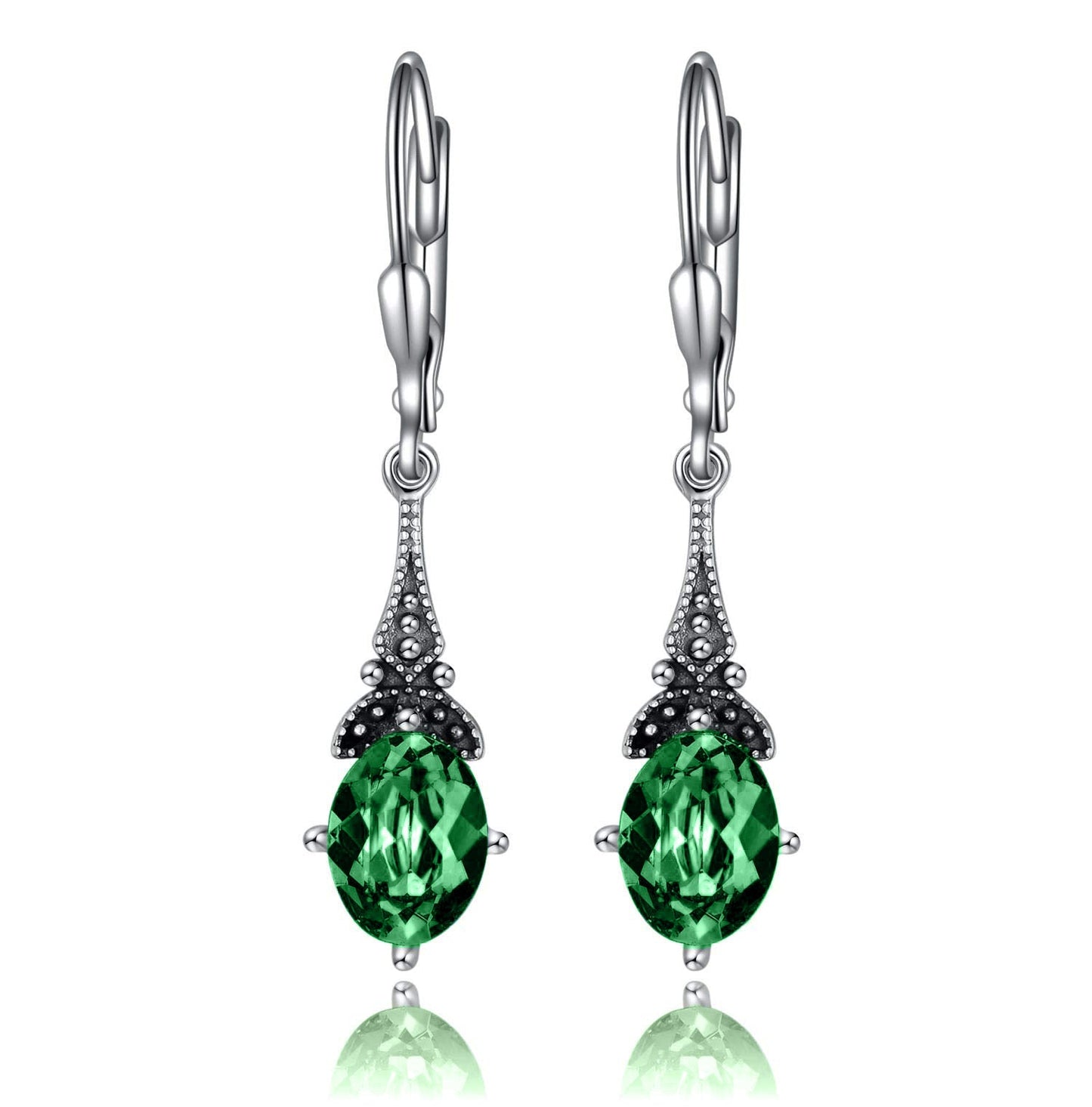 Leverback Drop Earrings Sterling Silver Retro Vintage Earrings With Oval Crystal Birthstone Earrings Gifts For Women Girls