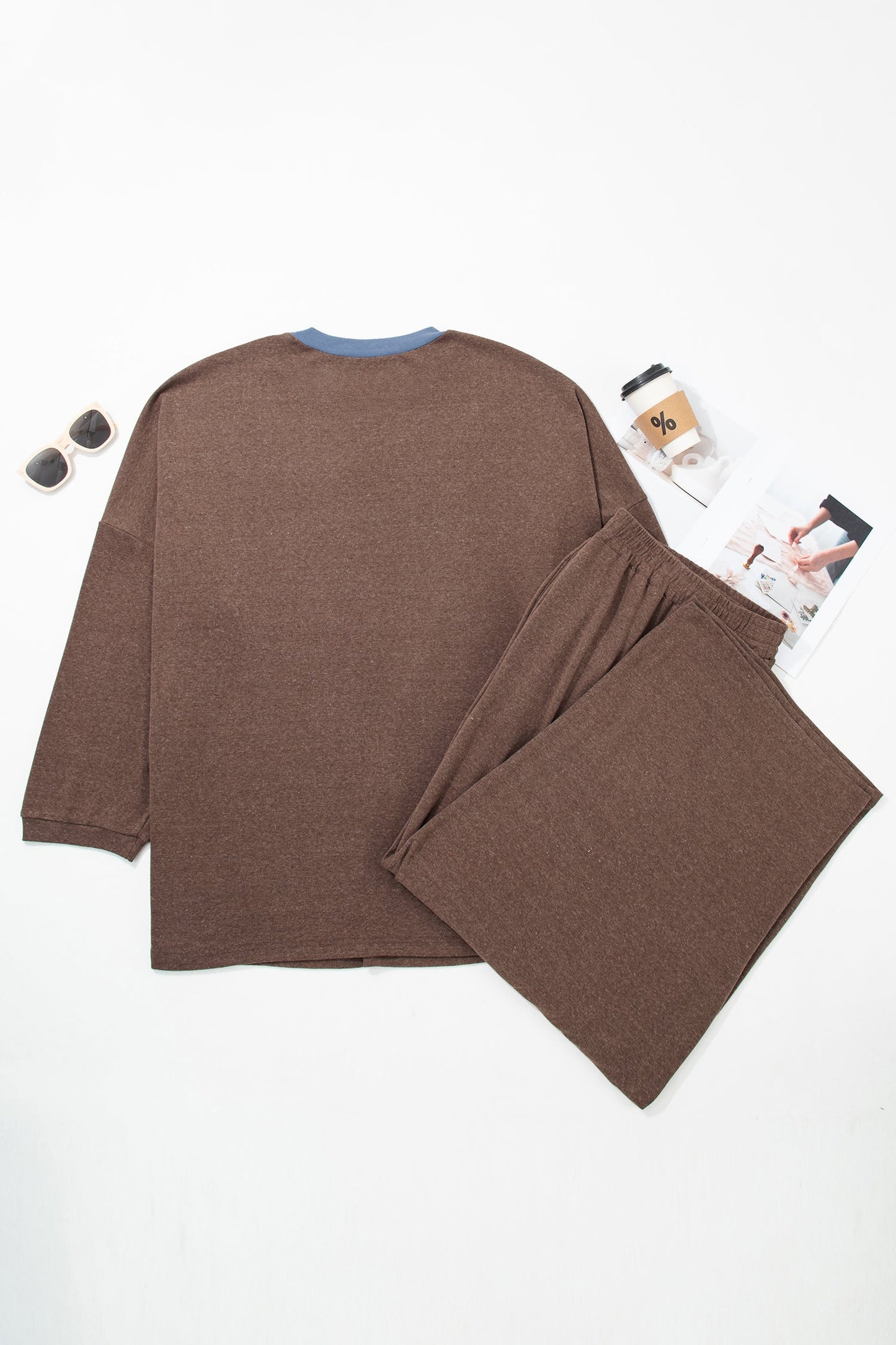 Plus Size Patchwork Colorblock Long Sleeve Top & Pant Set