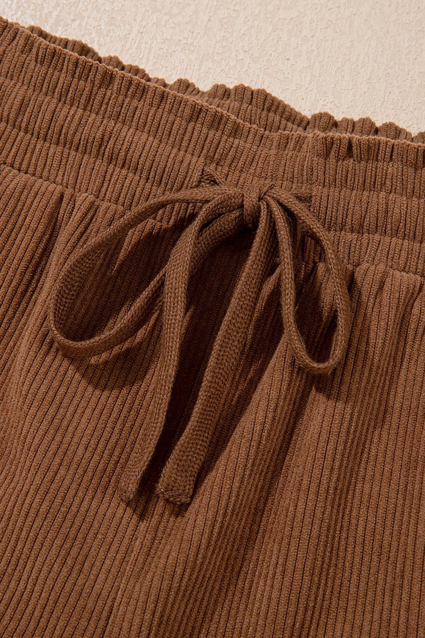 Solid Corduroy Drawstring Elastic Waist Cargo Pants