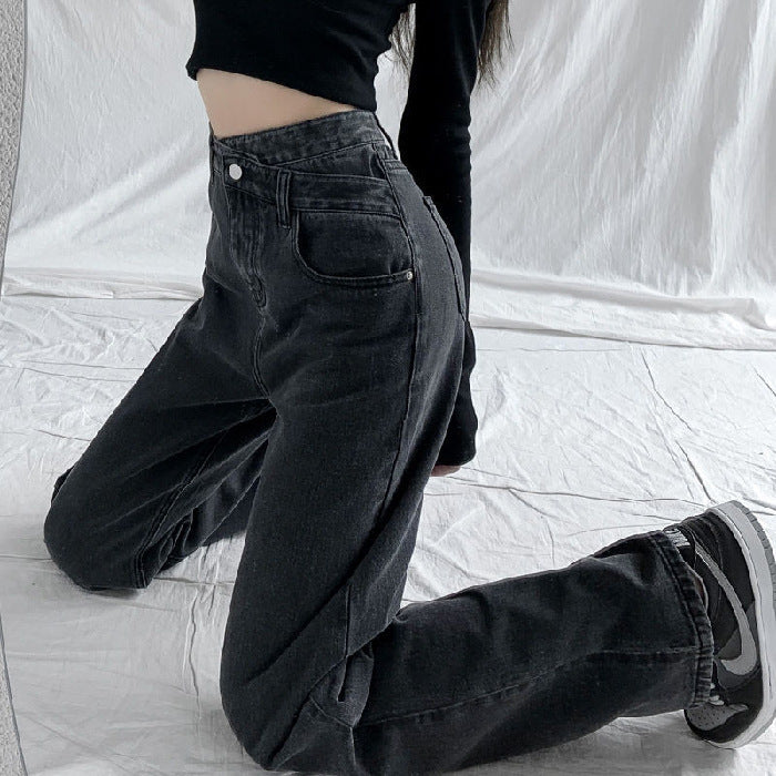 Jeans Women's Retro Loose High Waist Slim Mopping Pants
