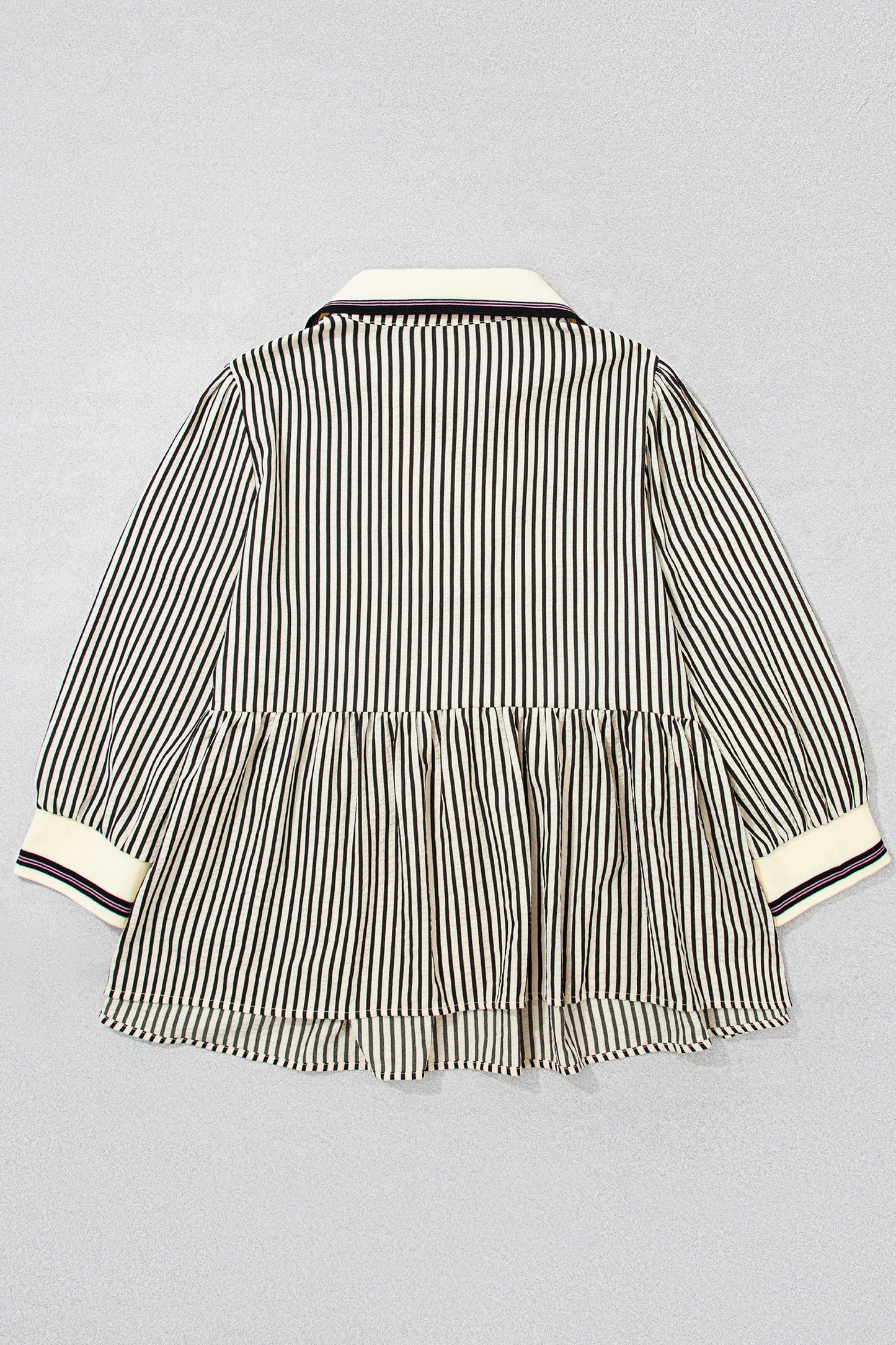 Plus Size Stripe Patchwork Collared V-Neck Peplum Blouse