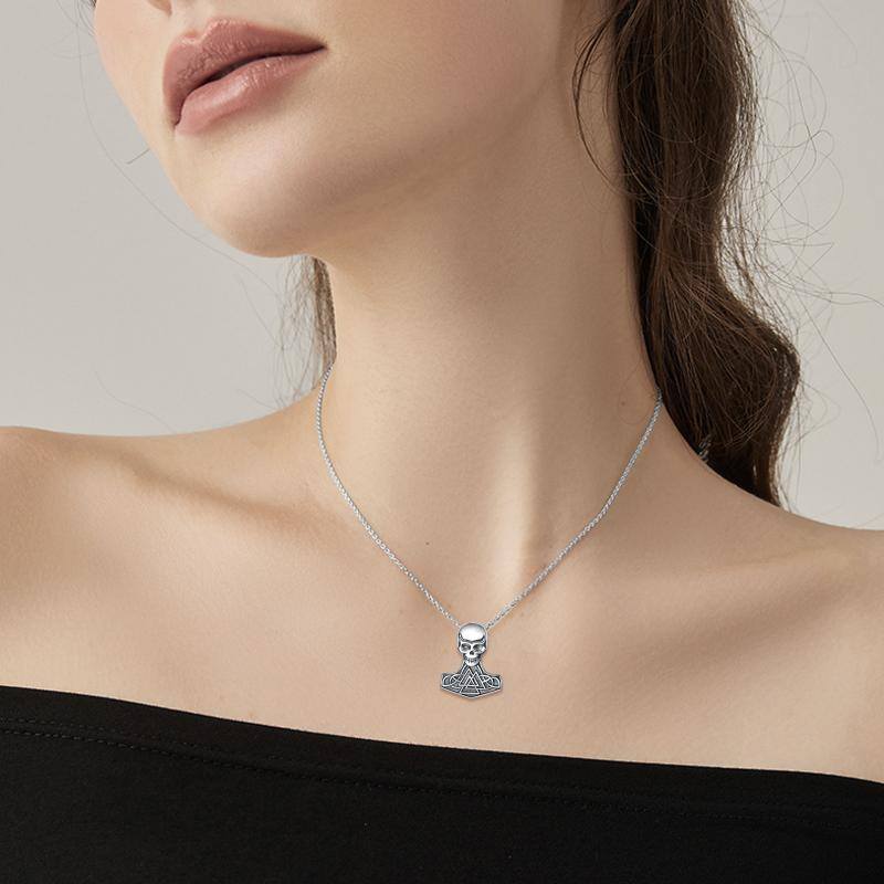 925 Sterling Silver Vintage Celtic Knot Skull Pendant Necklace Jewelry