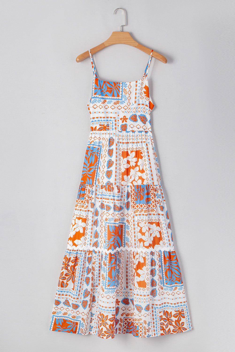 Floral Ricrac Trim Spaghetti Strap Maxi Dress
