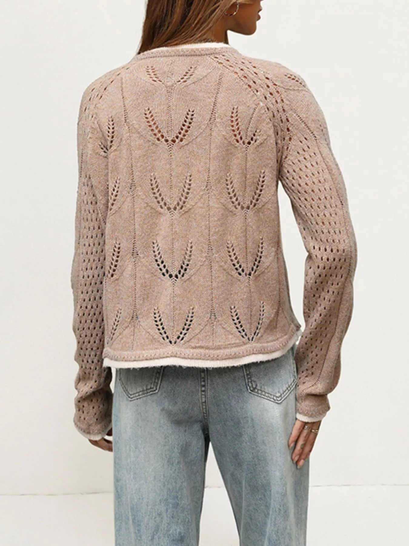 Hollow-Out Knit Button-Down Cardigan