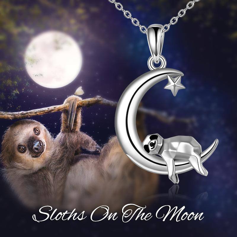 Sloth Necklace Sterling Silver Origami Moon Sloth Pendant Birthday Gifts for Women Girlfriend Wife