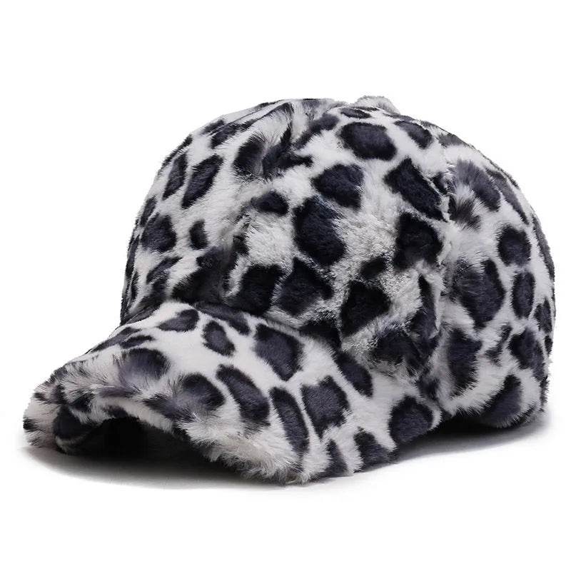 Leopard Print Fleece Baseball Cap - Winter Style
