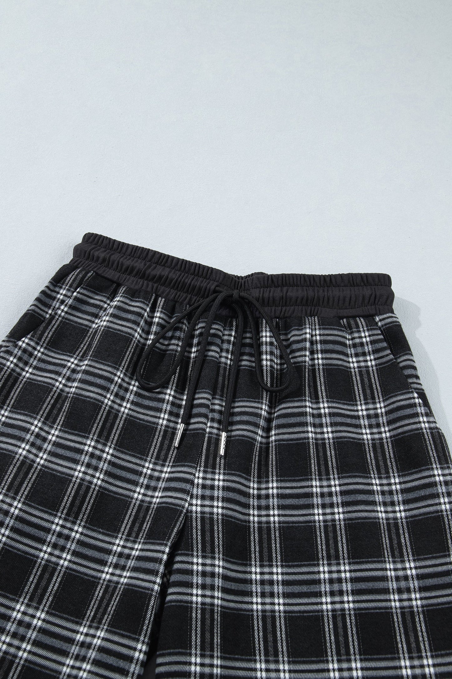 Plaid Frenchy Contrast Drawstring Waist Wide Leg Pants