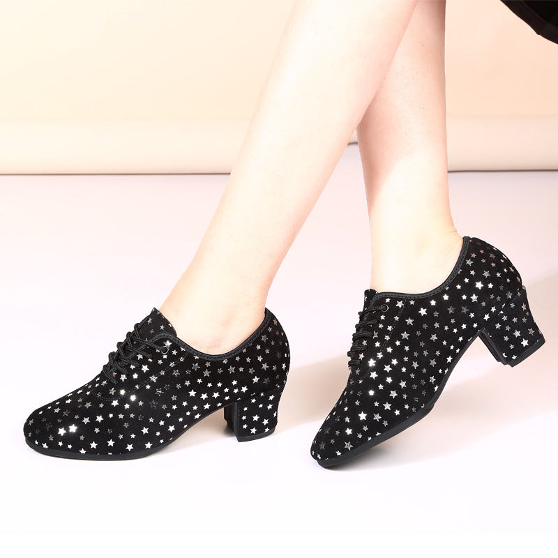 Outdoor Latin Dance Shoes With A Fabric Upper Star Design And Rubber Sole