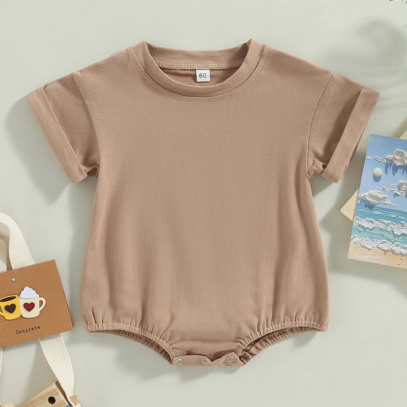 Baby Boy Girl Solid Color Short Sleeve Bubble Romper Oversized T-Shirt
