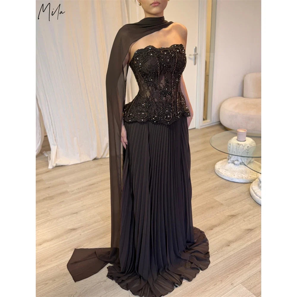 Mila Customized Pleated Strapless Beaded A-Line Prom Dress With Shawl Corset Formal Evening Floor-Length Vestidos De Fiesta 2026