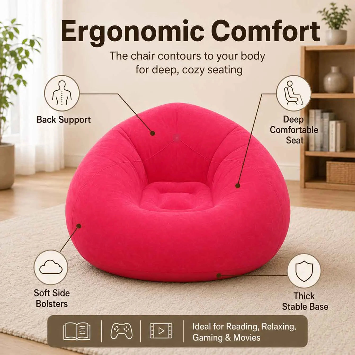 1PC Inflatable Bean Bag Chairs Outdoor Blow up Camping Chairs Inflatable Lazy Sofa Folding Portable Bean Bag Loungers Couch
