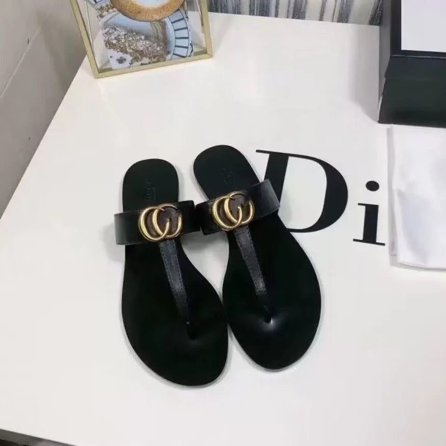 2025 New Fashionable European and American Cowboy Leather Lightweight Outerwear Beach Style Exposed Toe Flat Bottom Straw and Go